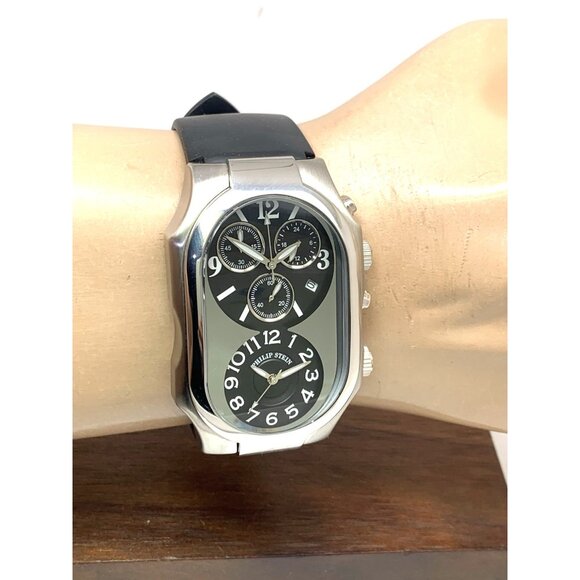 Philip Stein Men's Watch Teslar Quartz Dual Time Chronograph Leather Strap 37mm - Picture 11 of 14